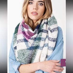 Cozy Plaid Knit Large Scarf by Hourglass